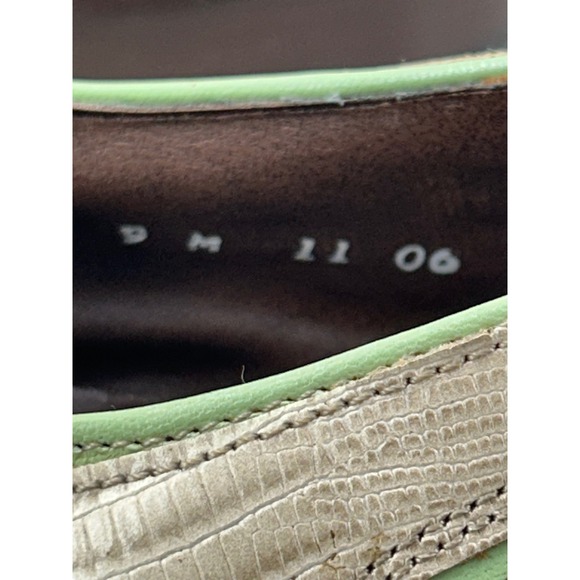 Stacy Adams Mens Lizard Print Leather Dress Shoes Tan Green Trim Lace Up Size 9M - Picture 5 of 15